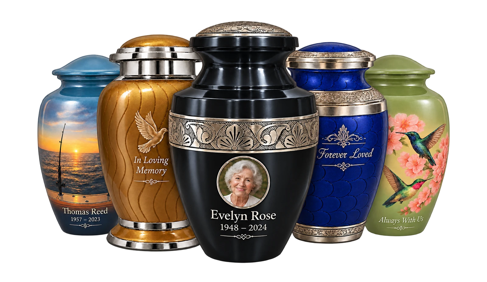 A collection of memorial urns